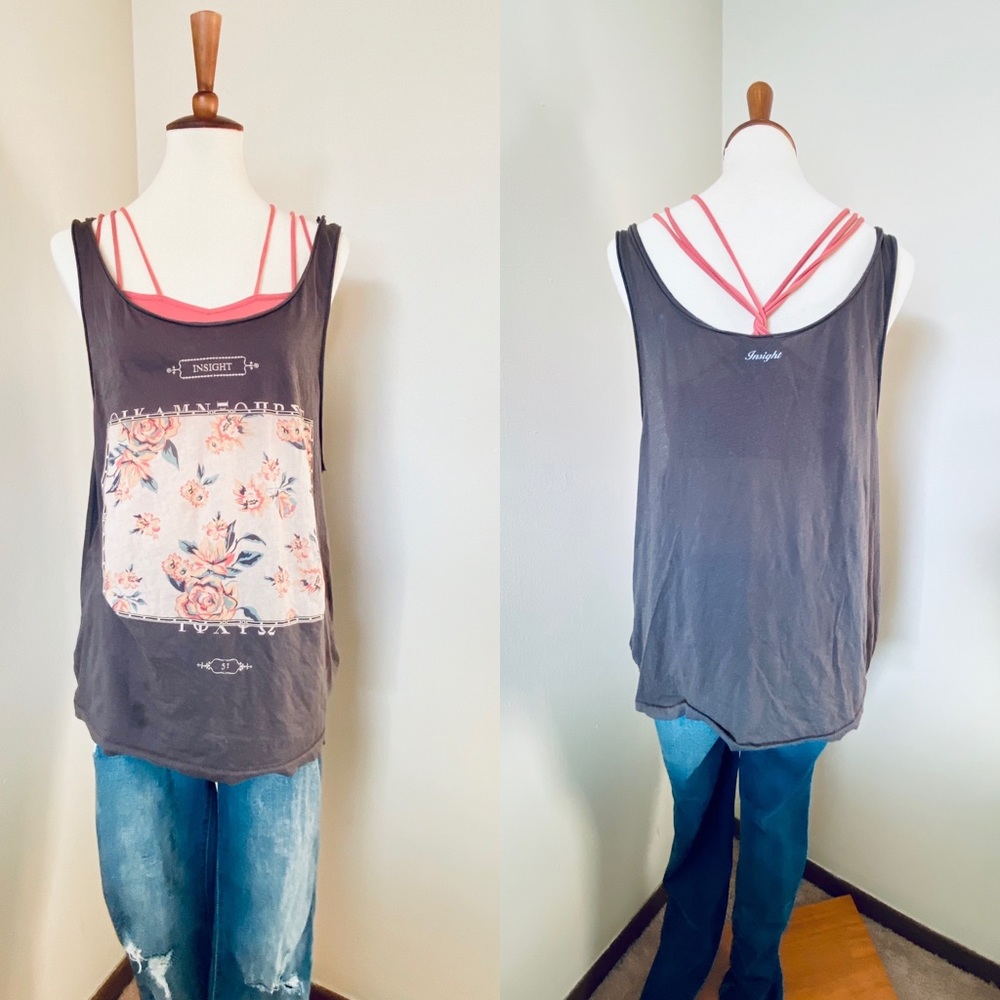 Insight Gray Floral Graphic Oversized Tank Top